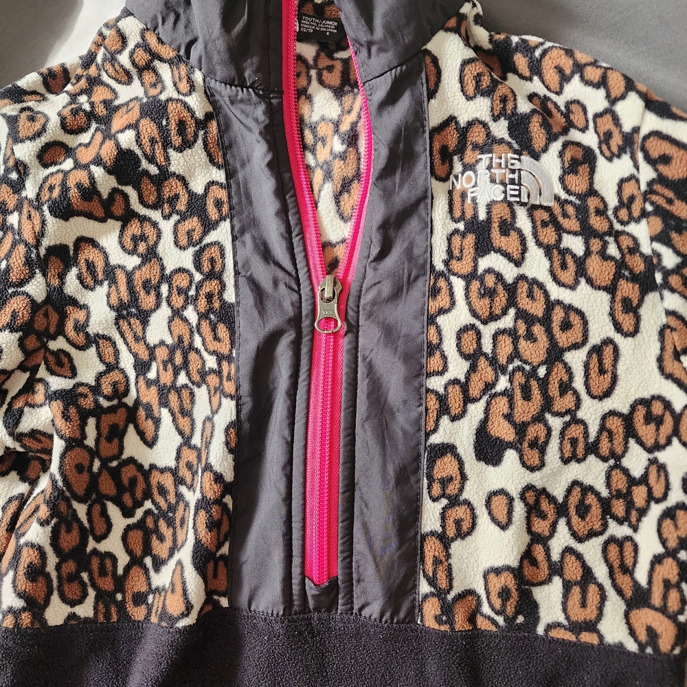 The North Face Girls' Leopard Print Puffer Fleece Jacket - Black/Brown/Pink